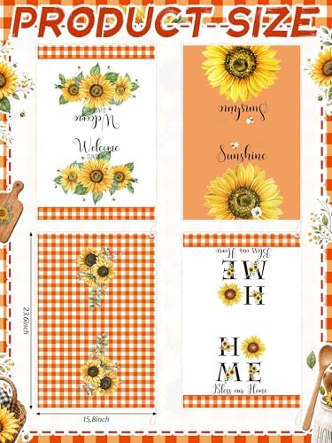 Bencailor 4 Pcs Sunflower Kitchen Towels Burnt Orange Hand Dish Towels Gift - Image 3