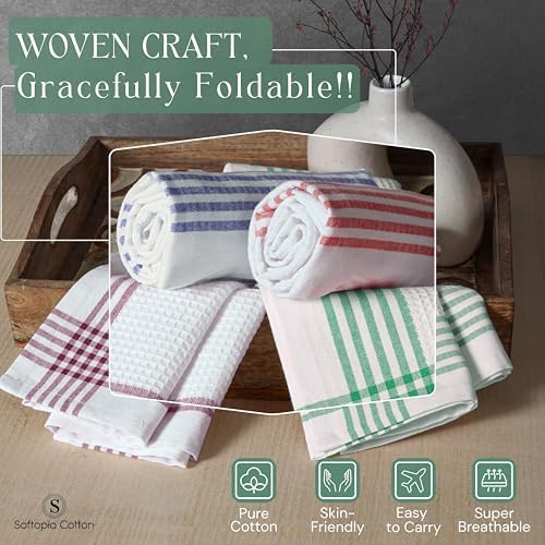 Waffle White & Multi Colors Kitchen Towels Set of 4, 100% Cotton, 16x26 inches - Image 4