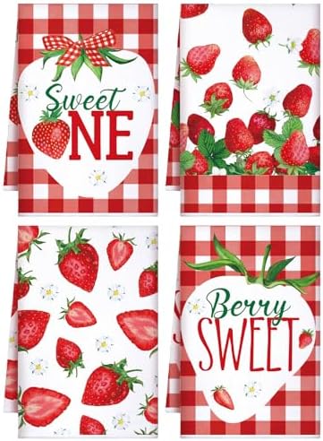 Bencailor 4 Pcs Strawberry Kitchen Towels Berry Hand Dish Towels Gift by Bencailor