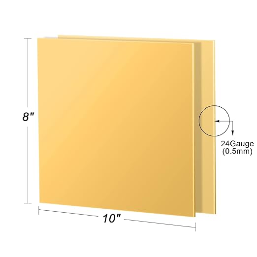 2 Pcs Brass Sheet, 8" x 10", 24 Gauge(0.5mm) Thickness, No Scratches, Film Attached Brass Plates