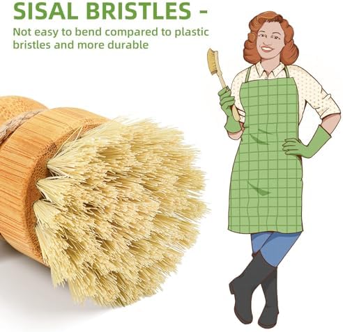 SUBEKYU Bamboo Dish Scrub Brush, Produce Brush, 2 Pack - Image 2