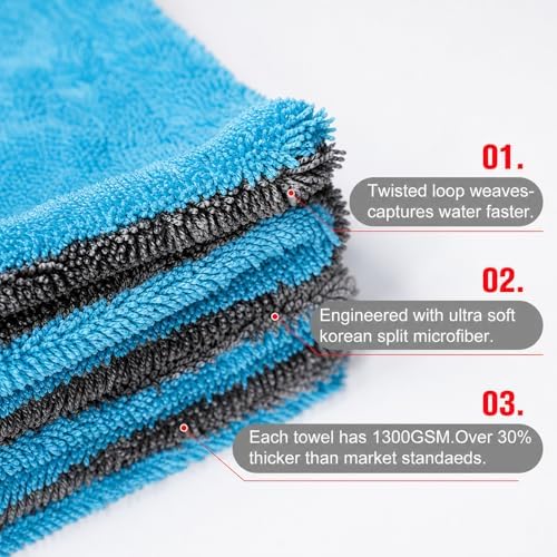Car Drying Towel 2 Pack – 1300GSM Ultra Absorbent Microfiber, Twisted Loop - Image 5