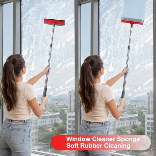 2 in 1 Window Squeegee with 36.6" Retractable Rtainless Steel Rod, Sponge Car - Image 5