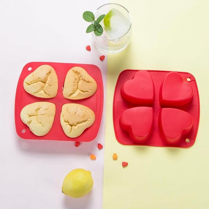 Webake Silicone Heart Mold 2.75" Heart Shaped Cake Pans, 4-Cavity Air Fryer - Image 7