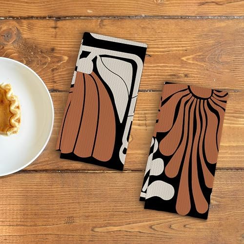Black and White Floral Kitchen Towels, Retro 70s Groovy Hand Towels - Image 3