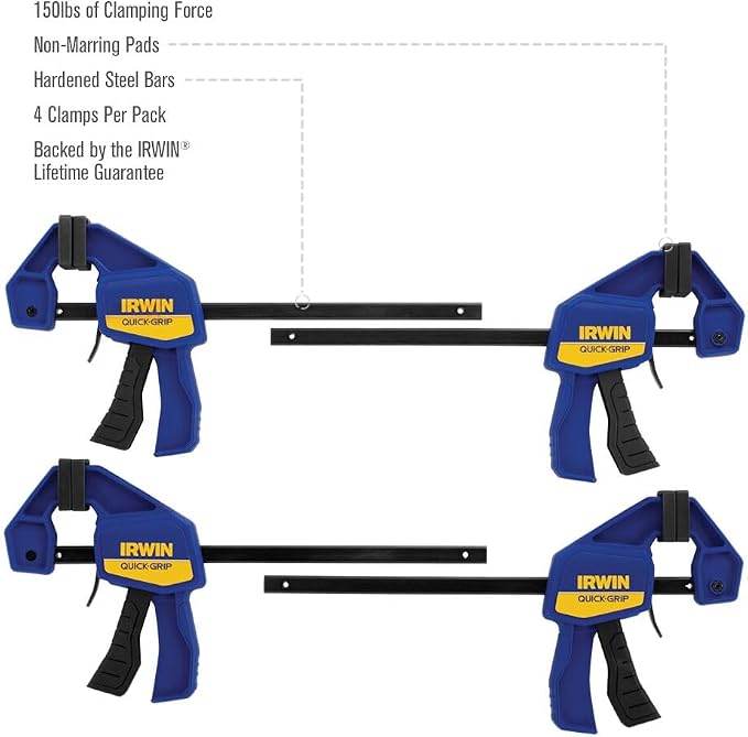 IRWIN Quick-Grip 1964758 One-Handed Mini Bar Clamp 4 Pack - Image 4