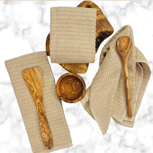 Serafina Home Tan Beige Kitchen Dish Hand Towels 100% Cotton Waffle Cloth Soft - Image 5