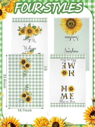 Bencailor 4 Pcs Sunflower Kitchen Towels Sage Green Hand Dish Towels Gifts - Image 3