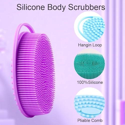 Soft Silicone Body Scrubber 3 PCS Silicone Body Shower, Silicone Loofah 2 in 1 - Image 2