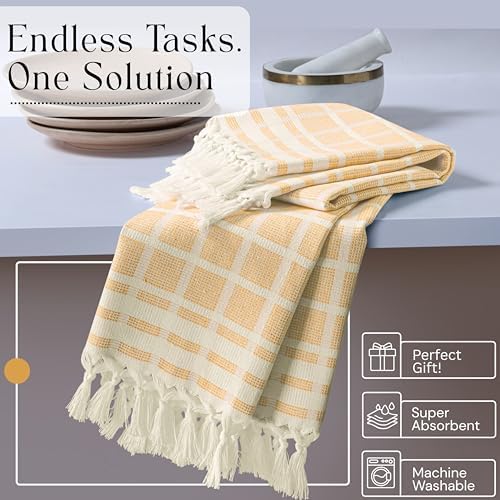 Matrix Dobby Kitchen Towels Set of 4, 100% Cotton, Combo Pack, Absorbent Tea - Image 2
