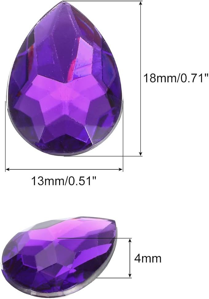MECCANIXITY 50PCS Flat Back Acrylic Teardrop Gems 13x18mm Artificial Rhinestones - Image 2