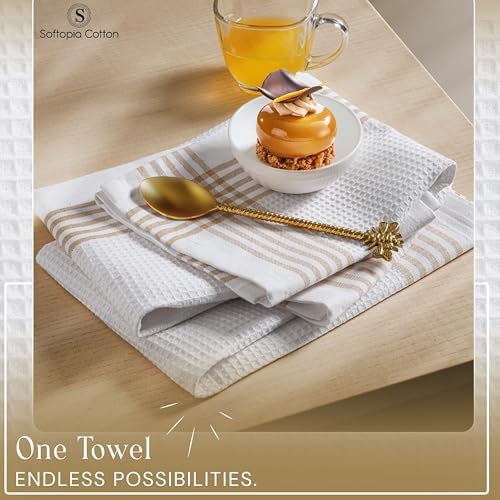 Waffle White & Beige Kitchen Dish Towels 4 Pack, 100% Cotton, 16x26 inches - Image 2