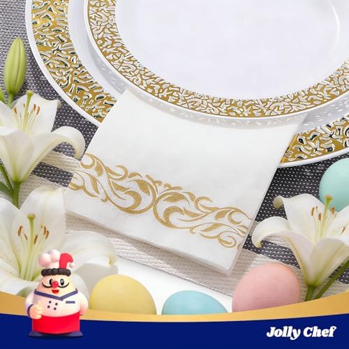 200 White and Gold Disposable Hand Towels Bathroom Napkins - Image 3
