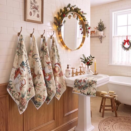 Breling 6 Pack Christmas Kitchen Towels Vintage Santa Reindeer 14x21 in - Image 4