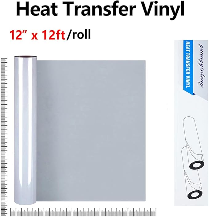 guangyintong Heat Transfer Vinyl Gray HTV Rolls, 12" x 12ft Gray Iron on Vinyl for T-Shirts, Matte Surface Gray HTV Vinyl for All Cutter Machine Easy to Cut & Weed for Heat Vinyl DIY Design