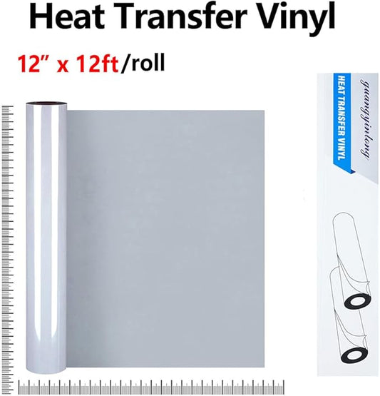 guangyintong Heat Transfer Vinyl Gray HTV Rolls, 12" x 12ft Gray Iron on Vinyl for T-Shirts, Matte Surface Gray HTV Vinyl for All Cutter Machine Easy to Cut & Weed for Heat Vinyl DIY Design