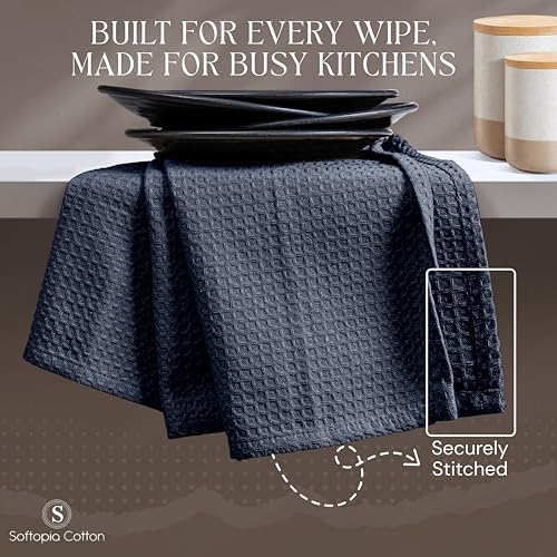 Navy Waffle Kitchen Dish Towels, 100% Cotton, Quick Dry, Super Absorbent - Image 4