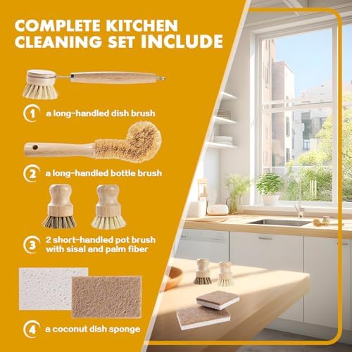 DEBETOOL 6-Piece Bamboo Dish Brush Set - Image 6