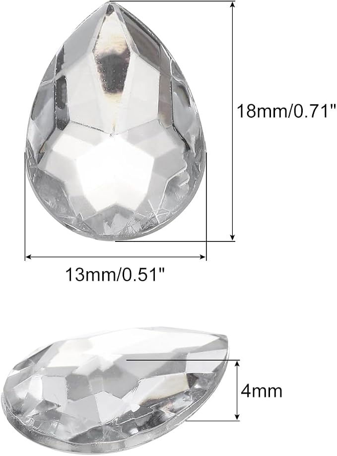 MECCANIXITY 50PCS Flat Back Acrylic Teardrop Gems 13x18mm Artificial Rhinestones - Image 2