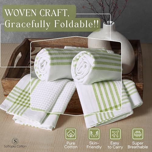 Waffle White & Lemon Green 4 Pack Kitchen Towels, 100% Cotton, 16x26 inches - Image 2