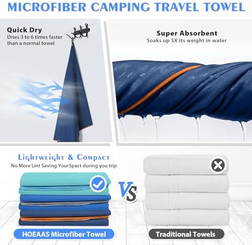 HOEAAS 2 Pack Microfiber Camping Towels, Quick Dry Towel, Super Absorbent Ultra - Image 4