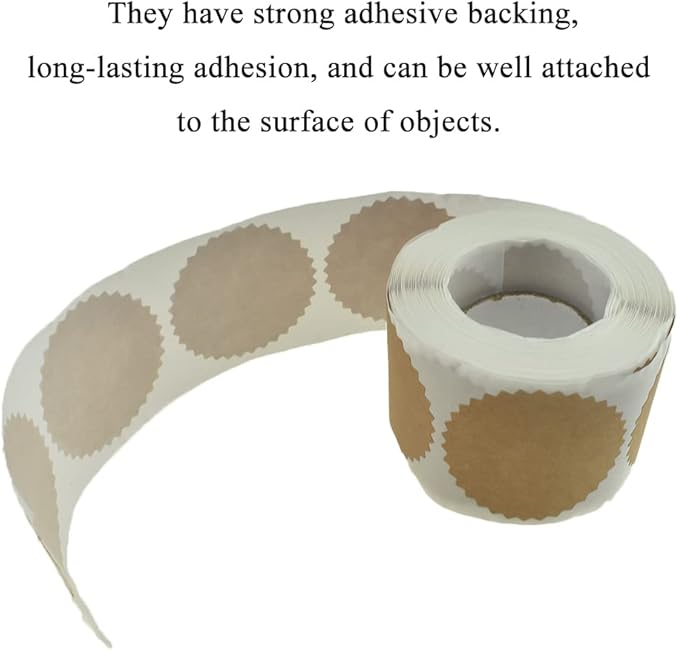 HAHIYO 2Inch 500Pcs Natural Brown Kraft Sticker Round Sawtooth Label Sticker Roll Blank Label Sticker to Write On Permanent Adhesive Dot Sticker for Jar and Canning Label Price Tag Store Organizing