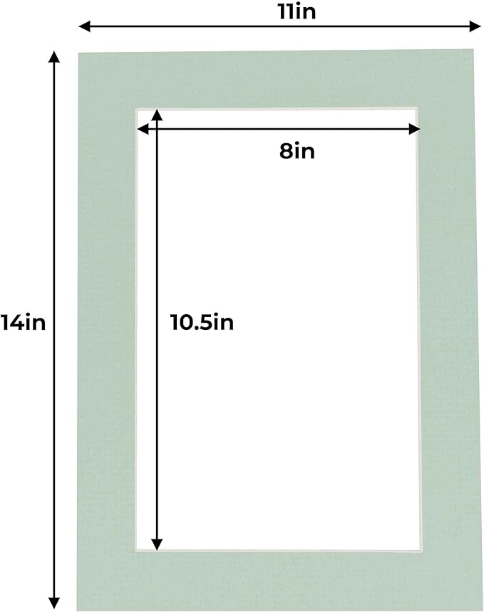 11x14 Mat for 8.5x11 Photo - Precut Honeydew Green Picture Matboard for Frames 11 x 14 Inches - Bevel Cut to Display Art 8.5 x 11 Inches - Acid Free Pack of 10 MATS with Backing Boards & Clear Bags