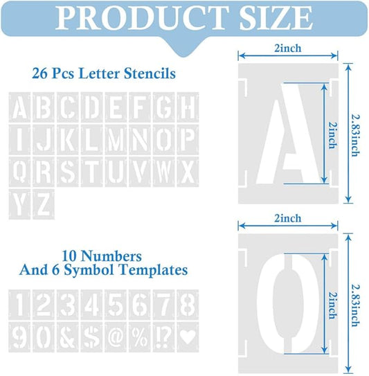 2 Inch 42 Pcs Reusable Letter Number Symbol Stencils, Plastic Painting Templates for Wood Wall Fabric Rock Chalkboard Signage School Door Porch DIY Art Craft Decoration Projects