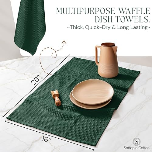 Forest Green Kitchen Dish Towels Set of 12-100% Cotton Waffle Weave, Super - Image 4