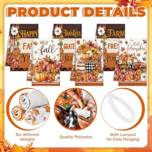 Redbaker 6 Pcs Fall Kitchen Towels, Ivory Pumpkin Funny Dish Towel, Autumn - Image 3