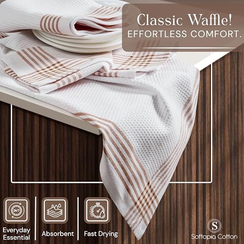 Waffle White & Brown 4 Pack Kitchen Towels Set, 100% Cotton, 16x26 inches - Image 5