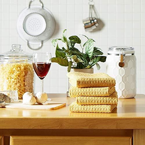 DII Basic Terry Collection Waffle Dishtowel Set, Solid Mustard, 4 Piece - Image 2