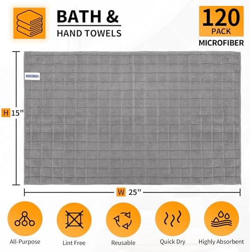 Microfiber Hand Bath Towels, 120 Pack 25''*15'' Grey Bathroom Hand Towels - Image 2