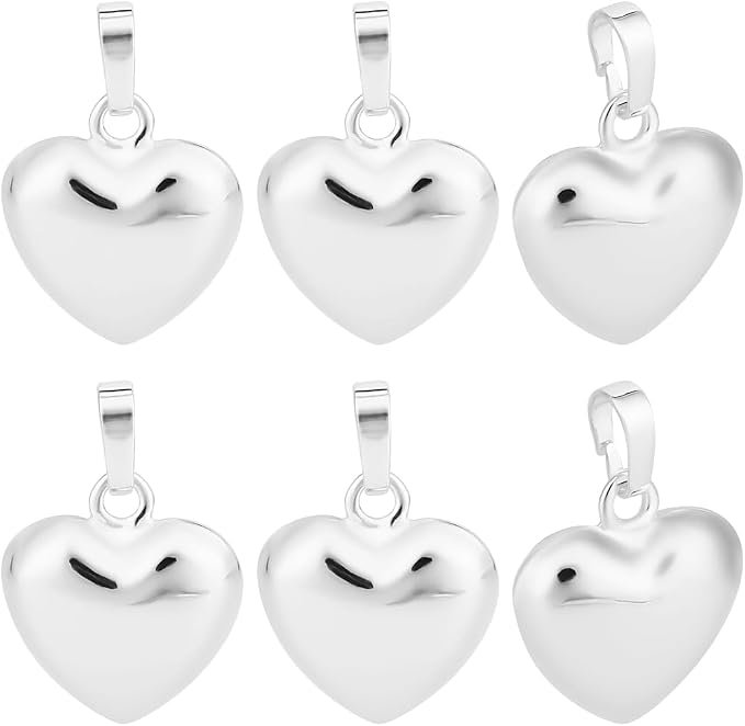 Beebeecraft 10Pcs Puffy Heart Charms, Small 0.6in 925 Sterling Silver Plated by Beebeecraft