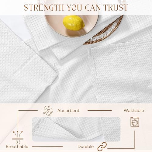 White Waffle Kitchen Dish Towels 100% Cotton, Quick Drying, Bar & Hand Towels - Image 3