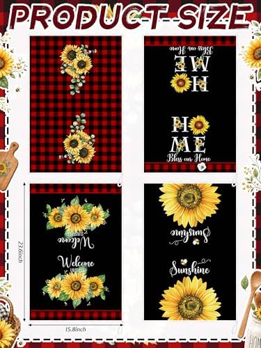 Bencailor 4 Pcs Sunflower Kitchen Towels Red Black Hand Dish Towels Gifts - Image 3