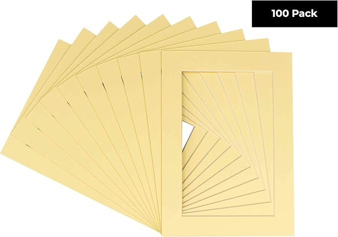 11x14 Mat for 8.5x11 Photo - Precut Soft Yellow Picture Matboard for Frames Measuring 11 x 14 Inches - Bevel Cut Matte to Display Art Measuring 8.5 x 11 Inches - Acid Free Pack of 100 MATS