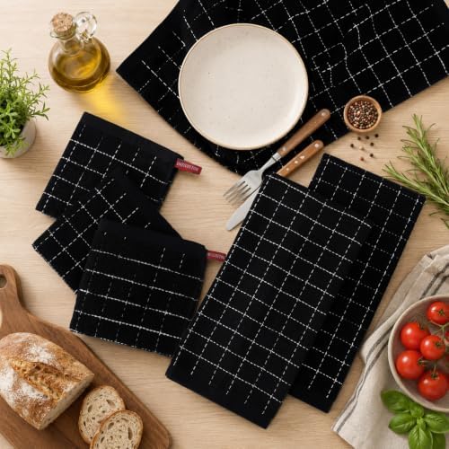 Kitinjoy 100% Cotton Kitchen Towels and Dishcloths Set - Image 2
