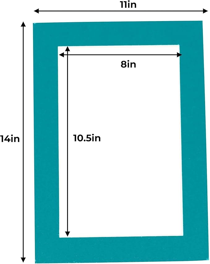 11x14 Mat for 8.5x11 Photo - Precut Teal Blue Picture Matboard for Frames Measuring 11 x 14 Inches - Bevel Cut Matte to Display Art Measuring 8.5 x 11 Inches - Acid Free ONE MAT