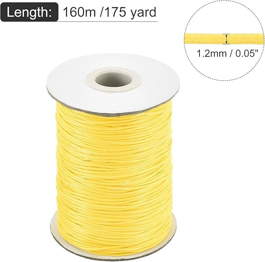 MECCANIXITY Waxed Cord 1.2mm Waxed Polyester Cord 175 Yard Wax String for Bracelet Making,Necklaces, Beading,Jewelry Making and DIY Crafts(Light Yellow)
