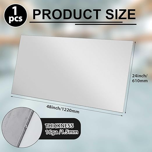 1 Pcs 16 Gauge 24 x 48 Inch Metal Steel Sheet Steel Plate Mild Carbon Cold Rolled Square Weldable Metal Panels for Outside Industrial DIY Use Projects Weld Accessories