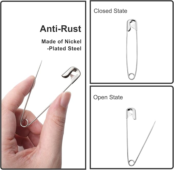 200 PCS 55mm / 2.2 Inch Safety Pins Heavy Duty Quilting Pins, Large Safety Pins Size 4, Silver Metal Sewing Pins, Big Safety Pins for DIY Crafts Jewelry Making Baby Clothing (Nickel Plated)