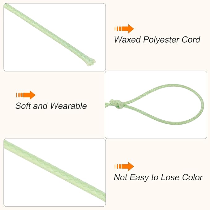MECCANIXITY Waxed Cord 0.5mm Waxed Polyester Cord 175 Yard Wax String for Bracelet Making, Necklaces, Beading, Jewelry Making and DIY Crafts(Grass Green)