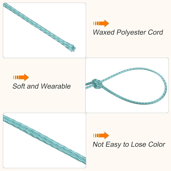 MECCANIXITY Waxed Cord 0.5mm Waxed Polyester Cord 175 Yard Wax String for Bracelet Making, Necklaces, Beading, Jewelry Making and DIY Crafts(Lake Blue)