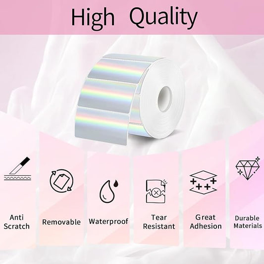 2x1 Inch Holographic Thermal Labels, Silver Glitter Thermal Printer Stickers, Waterproof Self-Adhesive Shipping Label Printer Sticker for Barcode, Name, Address, 300 Labels/Roll