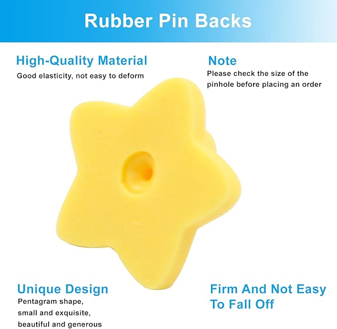 100 Pack Star Shape Rubber Pin Backs, Lapel Pin Backing Locking Pin Keepers, Brooch Holder for Uniform Badge Hat Tie（Yellow）