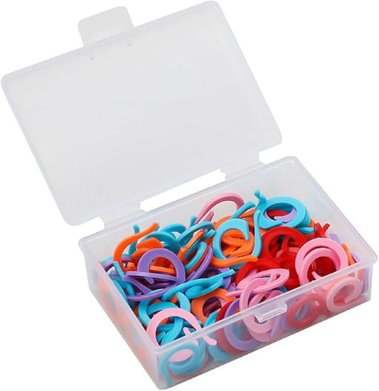 Hilsayum 120pcs Knitting Stitch Rings Plastic Stitch Markers with Transparent Storage Box Multicolor Crochet Locking Ring for DIY Sewing (Multicolor)