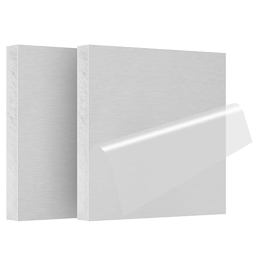 2Pack 6061 T651 Aluminum Sheet Metal 4 x 4 x 1/2Inch (12.7MM) Flat Plain Thickened Aluminum Plate Covered with Protective Film, Heat Treatable Rectangle 0.50" Thick Aluminum Metal Plate for Industrial