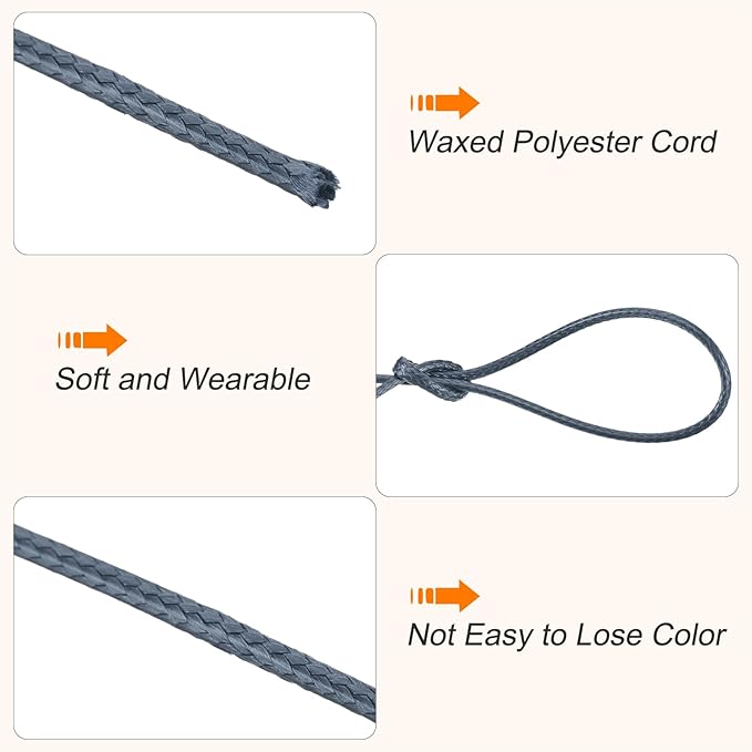 MECCANIXITY Waxed Cord 0.8mm Waxed Polyester Cord 175 Yard Wax String for Bracelet Making,Necklaces, Beading,Jewelry Making and DIY Crafts(Dark Gray)