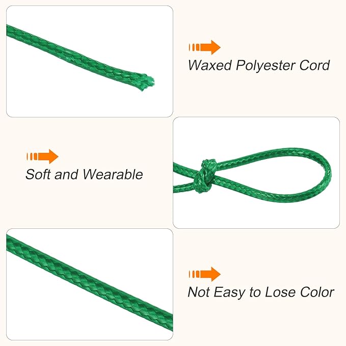 MECCANIXITY Waxed Cord 0.5mm Waxed Polyester Cord 175 Yard Wax String for Bracelet Making, Necklaces, Beading, Jewelry Making and DIY Crafts(Dark Green)